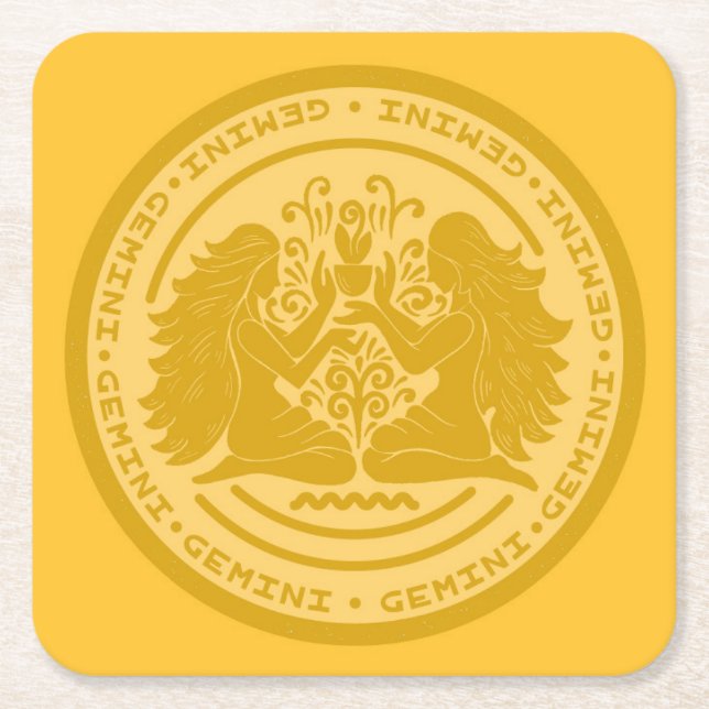 Zodiac Gemini Square Paper Coaster (Front)