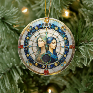 Zodiac - Gemini The Twins Ceramic Tree Decoration