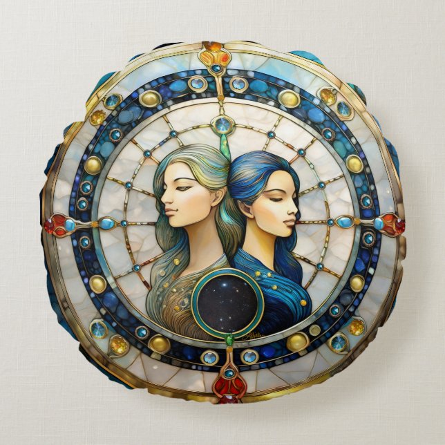 Zodiac - Gemini The Twins Round Cushion (Front)
