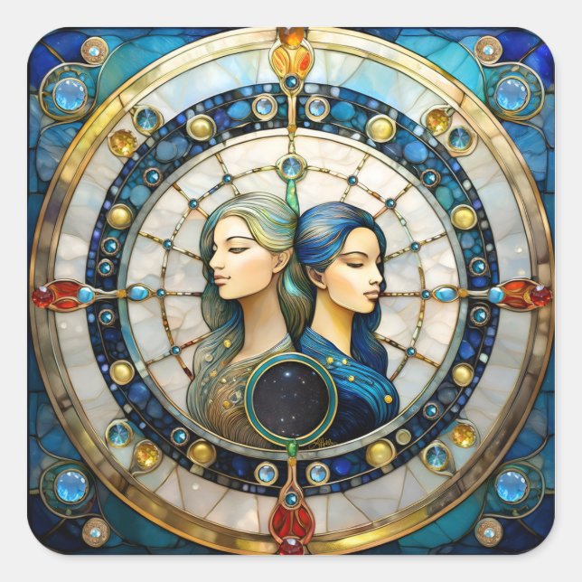 Zodiac - Gemini The Twins Square Sticker (Front)