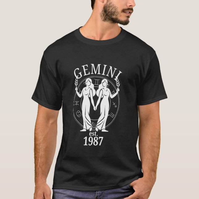Zodiac Gemini Twins Born in 1987 T-Shirt (Front)