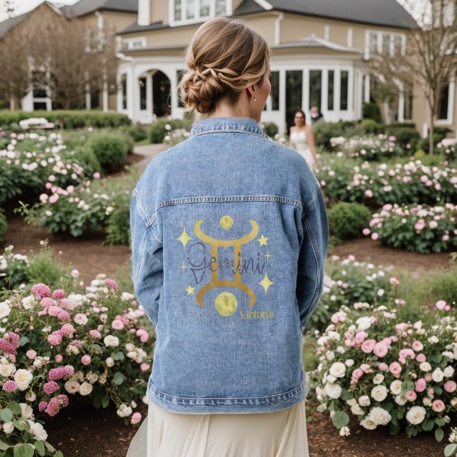 Zodiac Gemini Watercolor Personalised Jean Denim Jacket (Wedding Back)