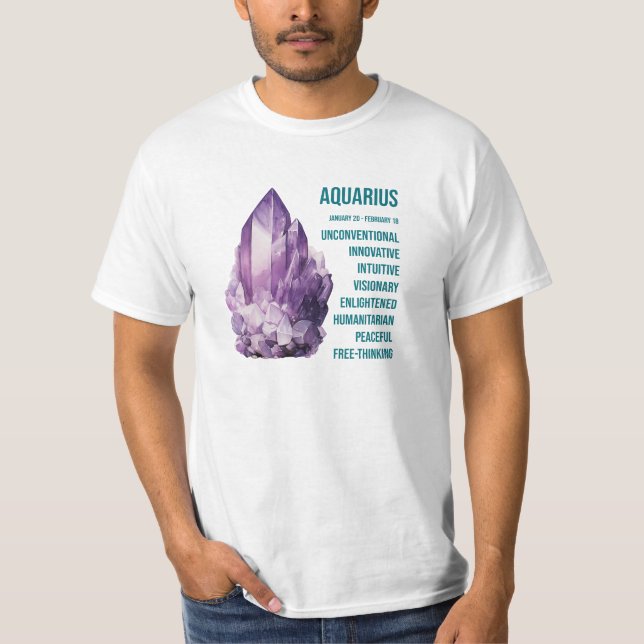 Zodiac Gemstones: Aquarius, Amethyst T-Shirt (Front)