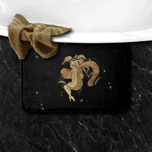 Zodiac Goddess   Cosmic Gold Aquarius Astrology Bath Mat