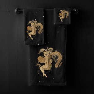 Zodiac Goddess   Cosmic Gold Aquarius Astrology Bath Towel Set