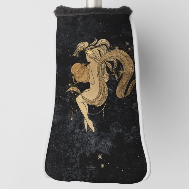 Zodiac Goddess | Cosmic Gold Aquarius Astrology Golf Head Cover (Rotate 90)
