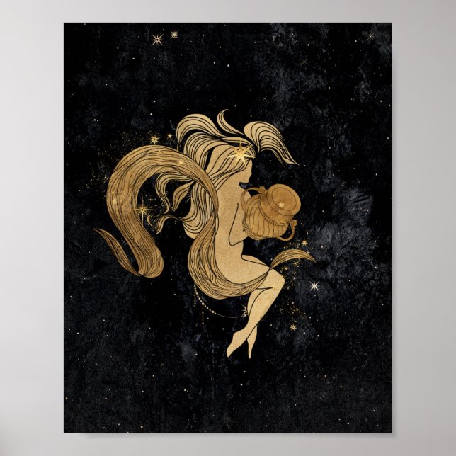 Zodiac Goddess | Cosmic Gold Aquarius Astrology Poster (Front)