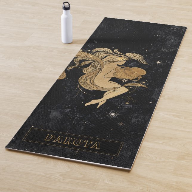 Zodiac Goddess | Cosmic Gold Aquarius Astrology Yoga Mat (In Situ)