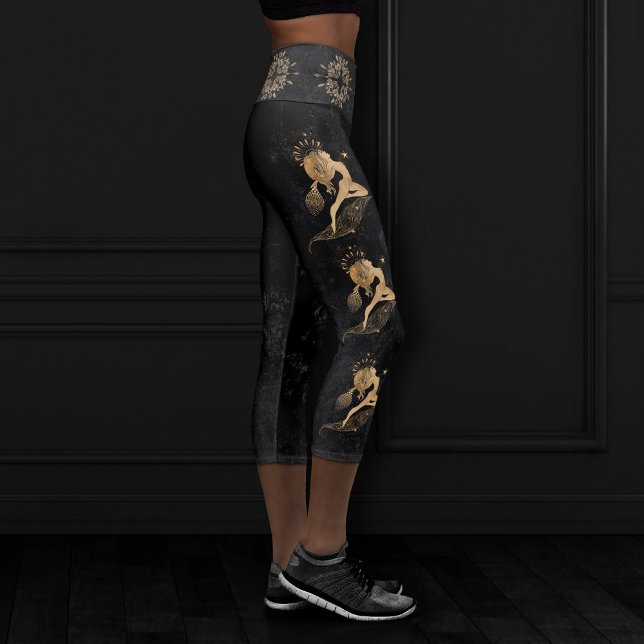 Zodiac Goddess | Cosmic Gold Aries Astrology Capri Leggings (Creator Uploaded)
