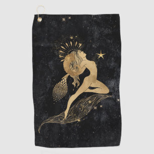 Zodiac Goddess Cosmic Gold Aries Astrology Golf Towel