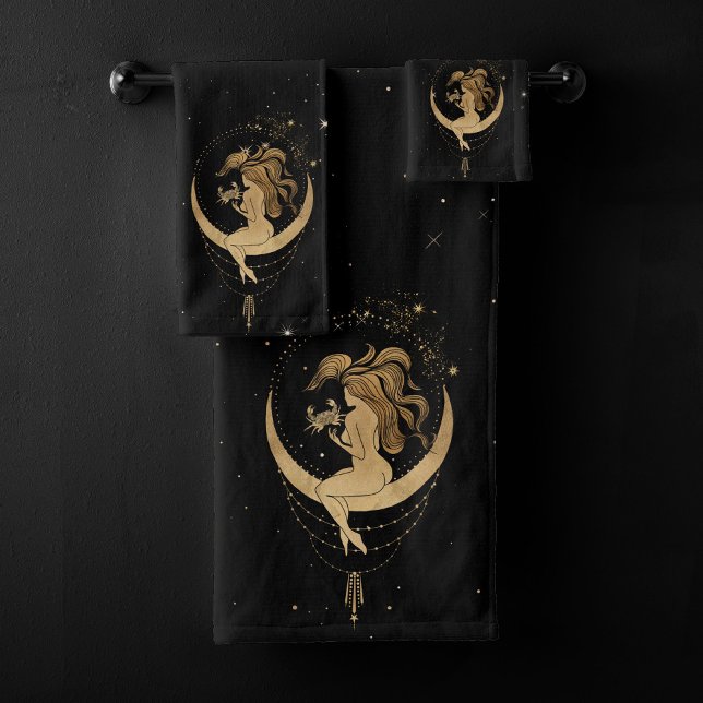 Zodiac Goddess | Cosmic Gold Cancer Astrology Bath Towel Set (Creator Uploaded)