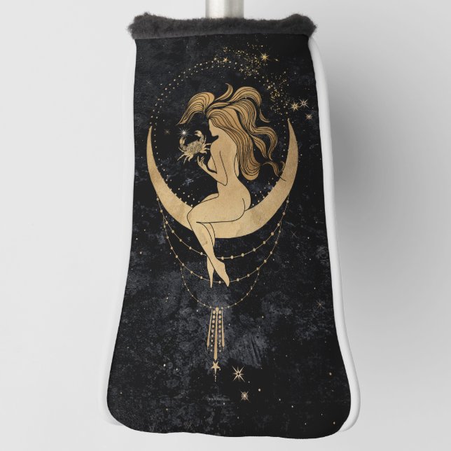 Zodiac Goddess | Cosmic Gold Cancer Astrology Golf Head Cover (Rotate 90)