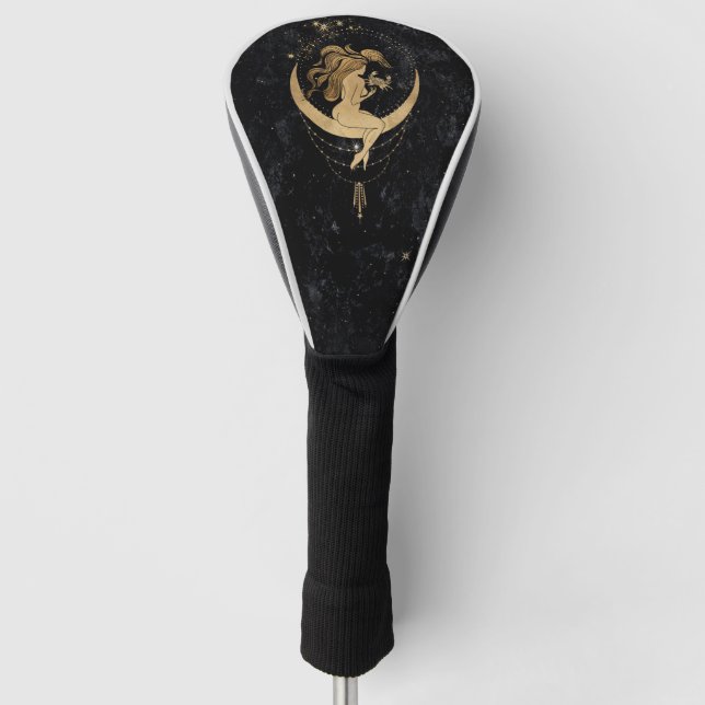 Zodiac Goddess | Cosmic Gold Cancer Astrology Golf Head Cover (Front)