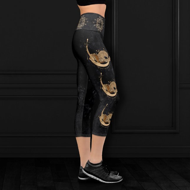 Zodiac Goddess | Cosmic Gold Capricorn Astrology Capri Leggings (Creator Uploaded)