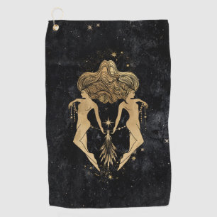 Zodiac Goddess   Cosmic Gold Gemini Astrology Golf Towel