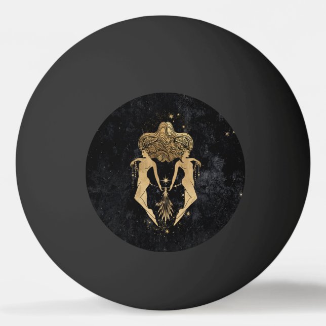 Zodiac Goddess | Cosmic Gold Gemini Astrology Ping Pong Ball (Front)