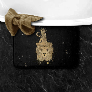 Zodiac Goddess   Cosmic Gold Leo Astrology Bath Mat