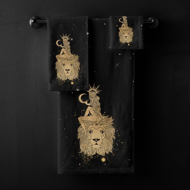 Zodiac Goddess | Cosmic Gold Leo Astrology Bath Towel Set (Creator Uploaded)