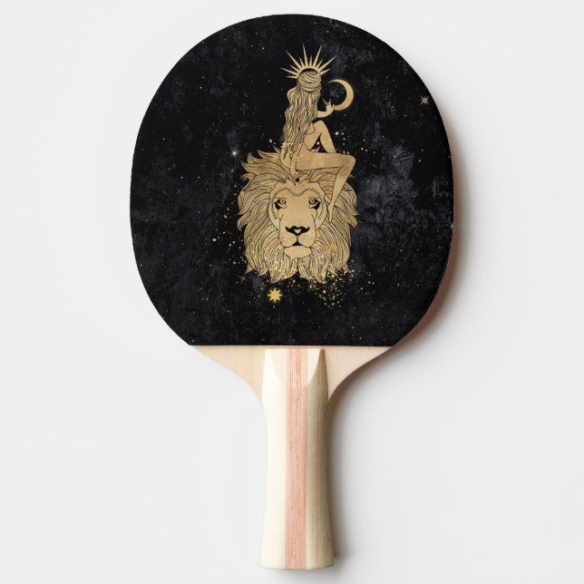 Zodiac Goddess | Cosmic Gold Leo Astrology Ping Pong Paddle (Front)