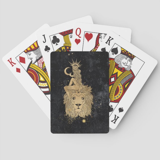 Zodiac Goddess | Cosmic Gold Leo Astrology Playing Cards (Back)