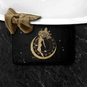 Zodiac Goddess Cosmic Gold Libra Astrology Bath Mat