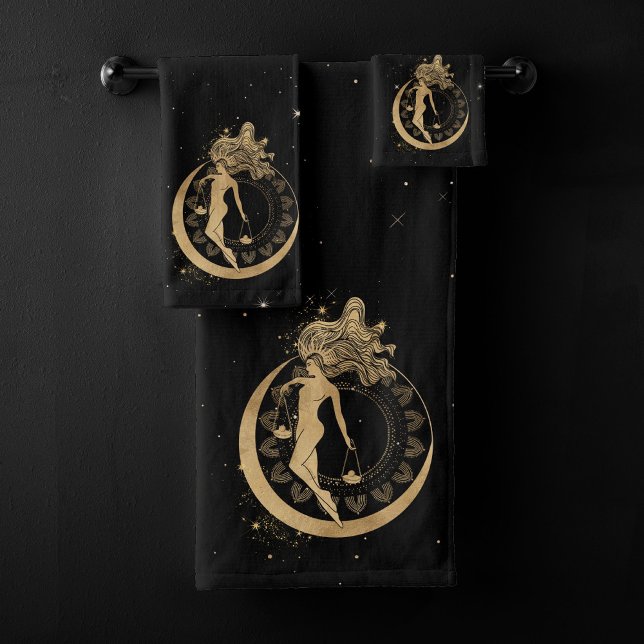 Zodiac Goddess | Cosmic Gold Libra Astrology Bath Towel Set (Creator Uploaded)