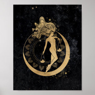 Zodiac Goddess   Cosmic Gold Libra Astrology Poster