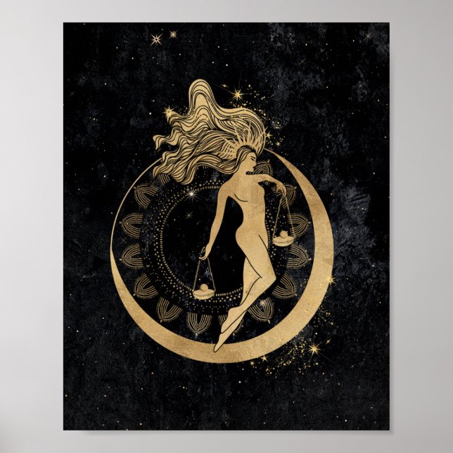 Zodiac Goddess | Cosmic Gold Libra Astrology Poster (Front)