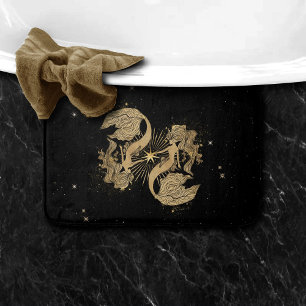 Zodiac Goddess   Cosmic Gold Pisces Astrology Bath Mat