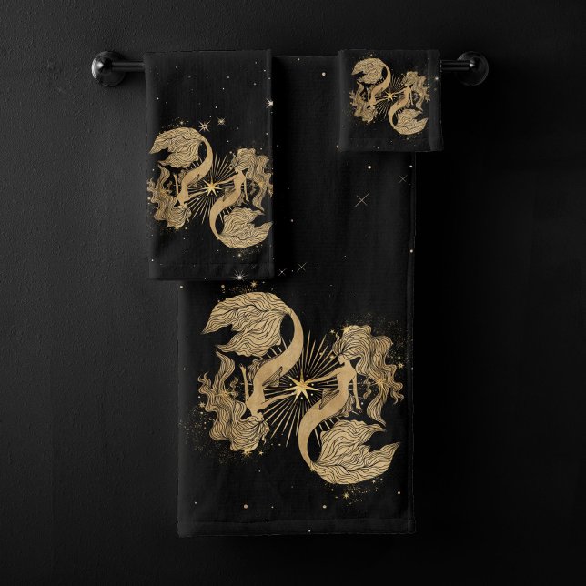 Zodiac Goddess | Cosmic Gold Pisces Astrology Bath Towel Set (Creator Uploaded)