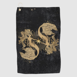 Zodiac Goddess Cosmic Gold Pisces Astrology Golf Towel