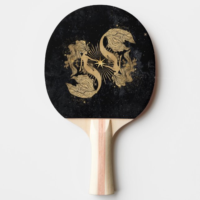 Zodiac Goddess | Cosmic Gold Pisces Astrology Ping Pong Paddle (Front)