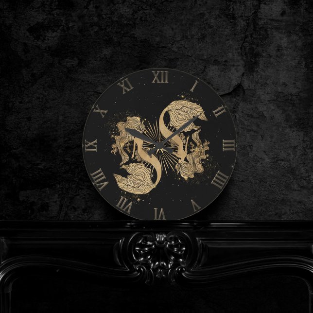 Zodiac Goddess | Cosmic Gold Pisces Astrology Round Clock (Creator Uploaded)
