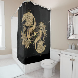 Zodiac Goddess   Cosmic Gold Pisces Astrology Shower Curtain
