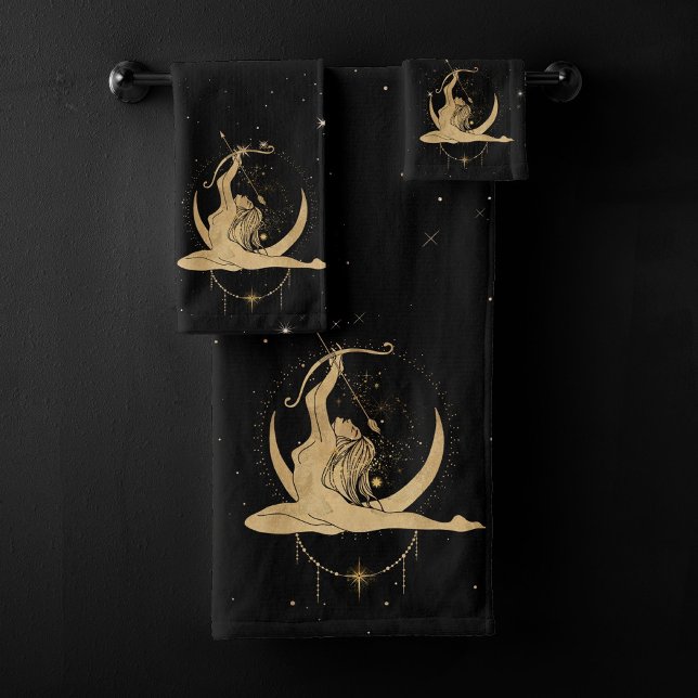 Zodiac Goddess | Cosmic Gold Sagittarius Astrology Bath Towel Set (Creator Uploaded)