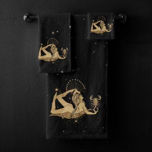 Zodiac Goddess Cosmic Gold Scorpio Astrology Bath Towel Set