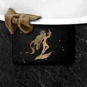 Zodiac Goddess   Cosmic Gold Virgo Astrology Bath Mat
