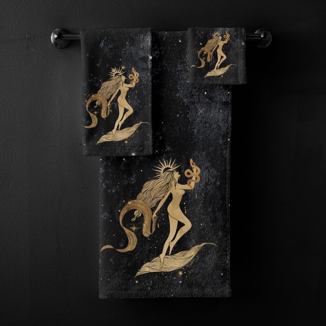 Zodiac Goddess | Cosmic Gold Virgo Astrology Bath Towel Set (Creator Uploaded)