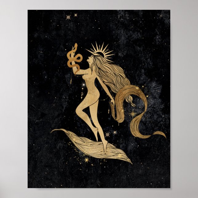 Zodiac Goddess | Cosmic Gold Virgo Astrology Poster (Front)