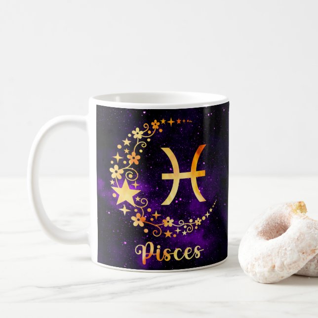 Zodiac Horoscope Pisces Design Coffee Mug Cup (With Donut)