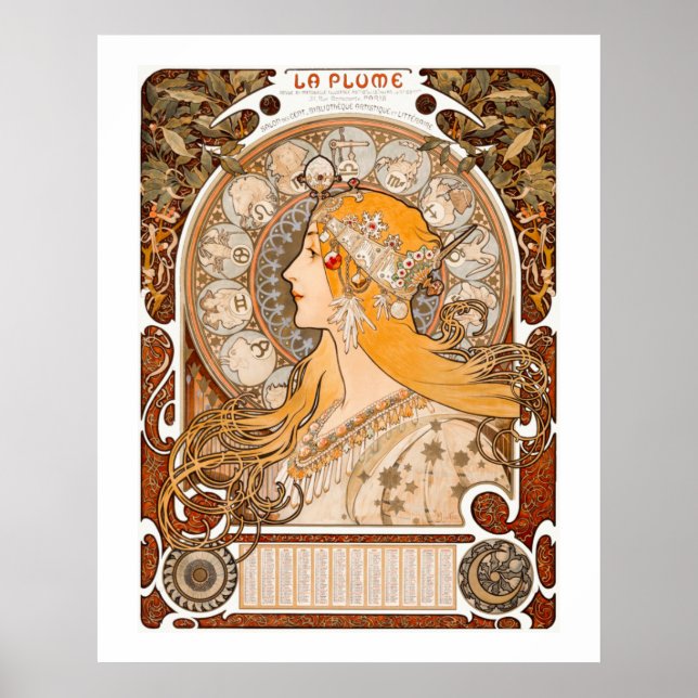 Zodiac La Plume by Alphonse Maria Mucha Poster (Front)