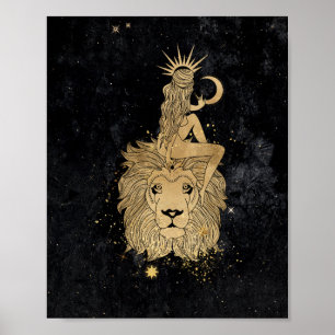 Zodiac Leo   Cosmic Gold and Black Astrology Poster