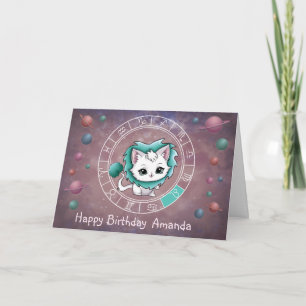 Zodiac Leo Cute Cat Wheel Planet Astrology Card