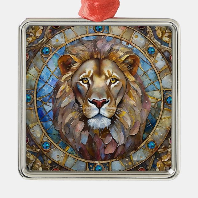 Zodiac - Leo the Lion Metal Tree Decoration (Front)