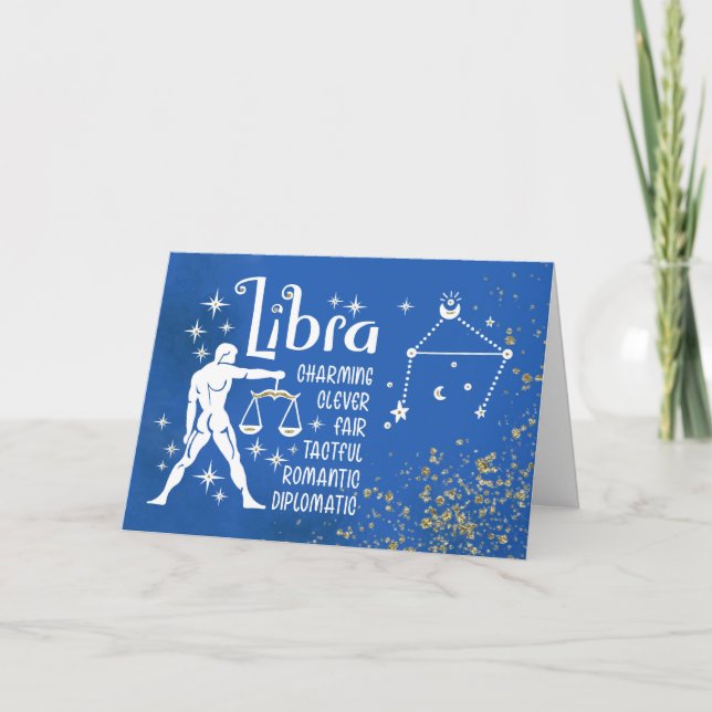 Zodiac Libra Birthday With Sign Constellation Card (Front)