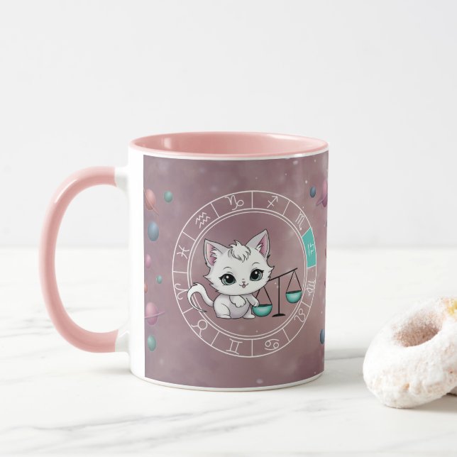 Zodiac libra Cute Cat Wheel Planet Astrology Mug (With Donut)