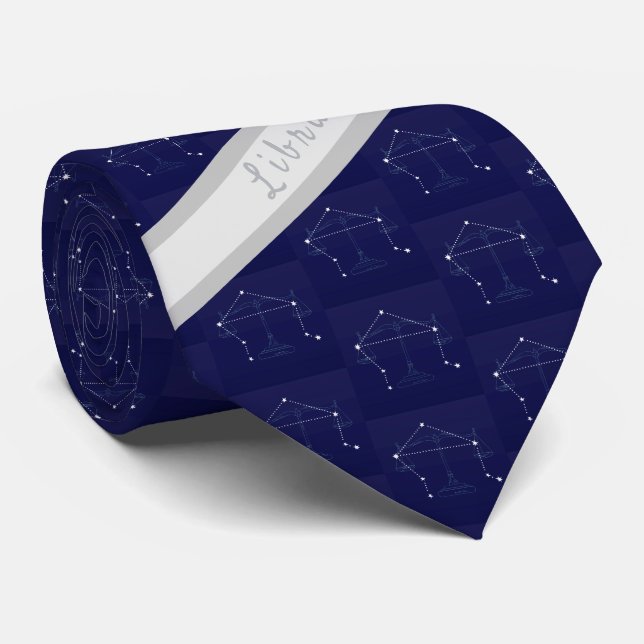 Zodiac Libra Monogram Blue Grey Scales Tie (Rolled)
