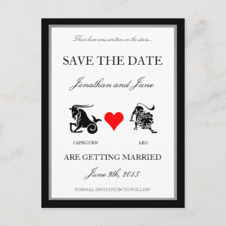 Zodiac Love Save the Date (Capricorn/Leo) Announcement Postcard