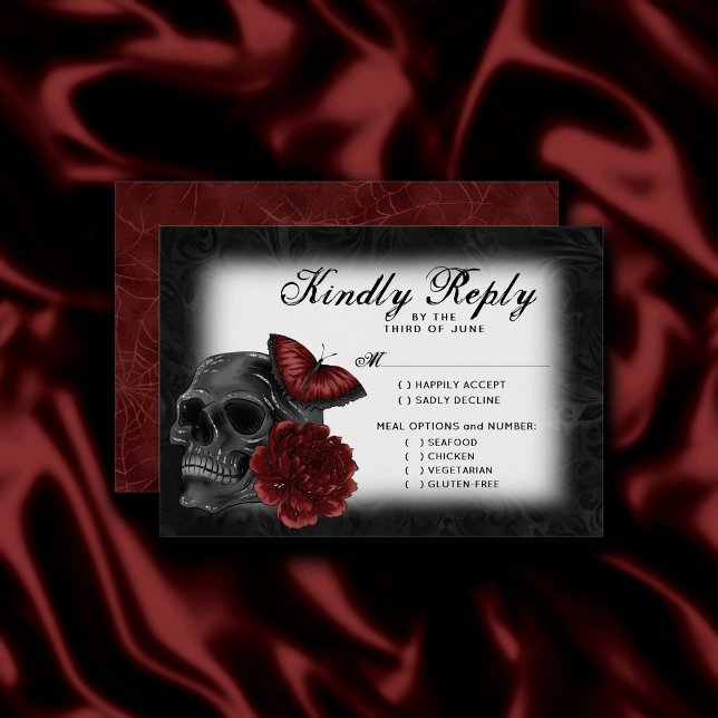 Zodiac Magic Crimson | Henna Red Gothic Entree RSVP Card (Creator Uploaded)