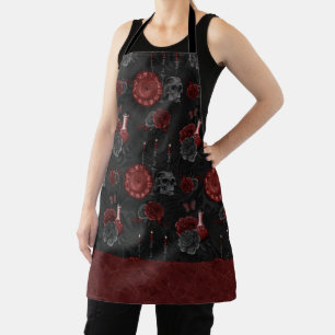 Zodiac Magic Crimson   Henna Red Gothic Skull Rose Apron